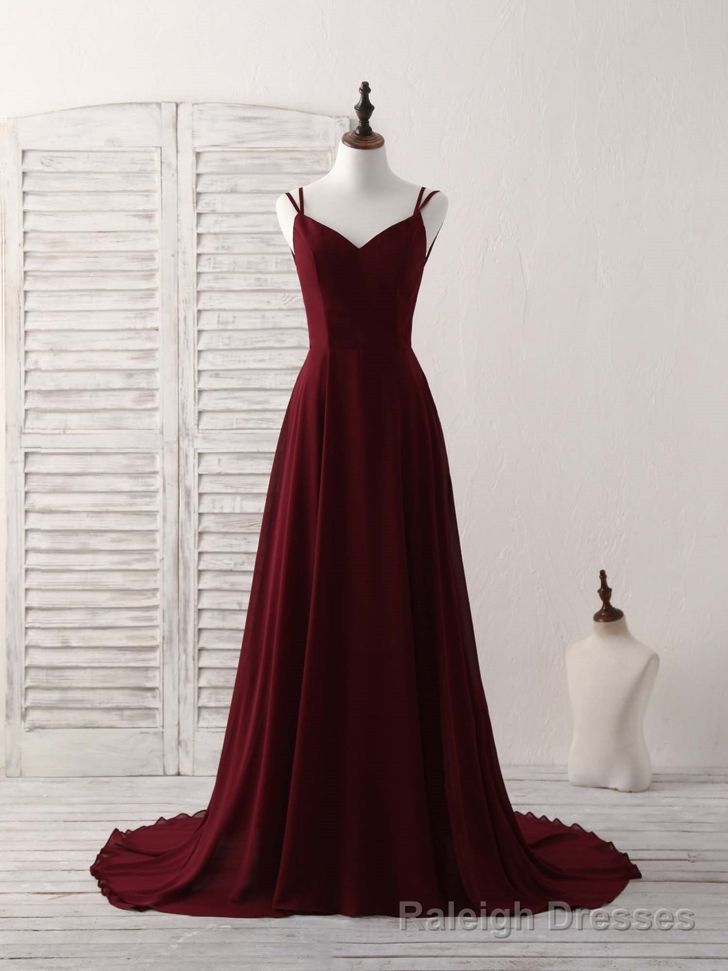 Simple Burgundy Chiffon Long Prom Dress Backless Evening Dress