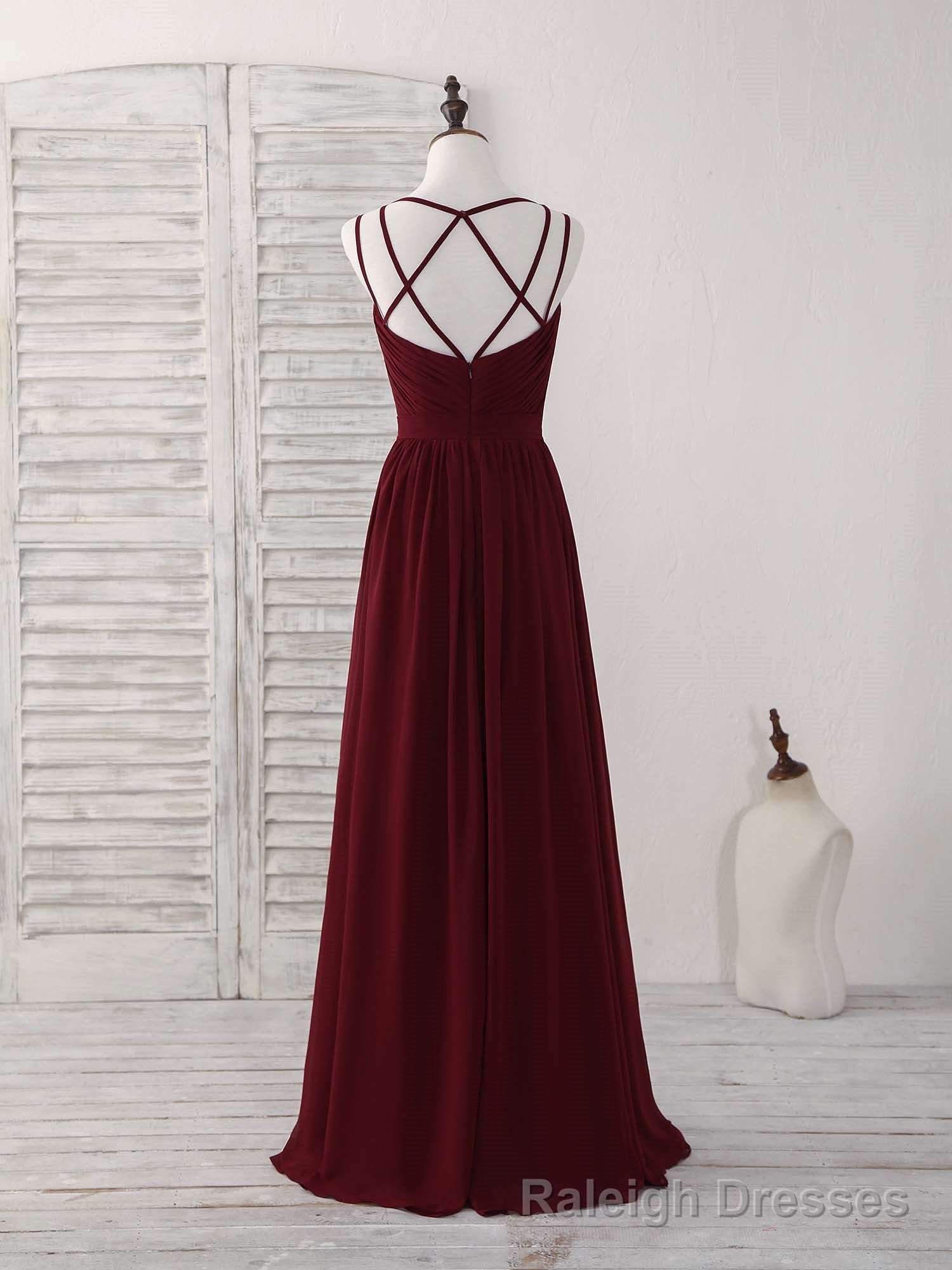 Simple Burgundy Chiffon Long Prom Dress, Burgundy Evening Dress Secondary image