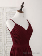 Simple Burgundy Chiffon Long Prom Dress, Burgundy Evening Dress