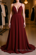 Simple burgundy chiffon long prom dress burgundy formal dress