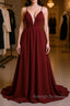 Simple burgundy chiffon long prom dress burgundy formal dress
