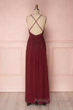 Simple burgundy chiffon long prom dress burgundy formal dress