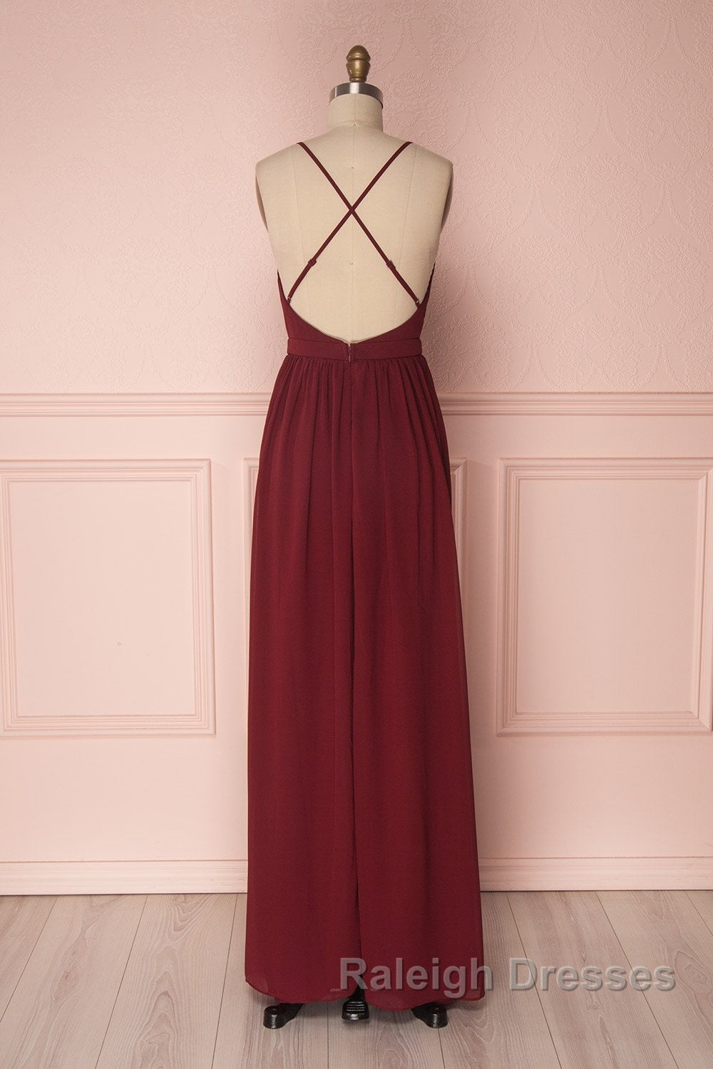 Simple burgundy chiffon long prom dress burgundy formal dress