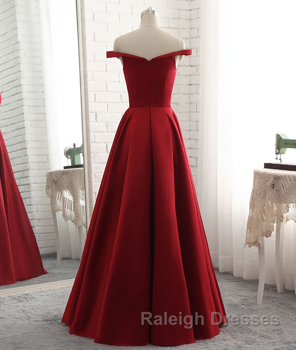 Simple burgundy off shoulder long prom dress, burgundy evening dress Secondary image