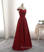 Simple burgundy off shoulder long prom dress, burgundy evening dress