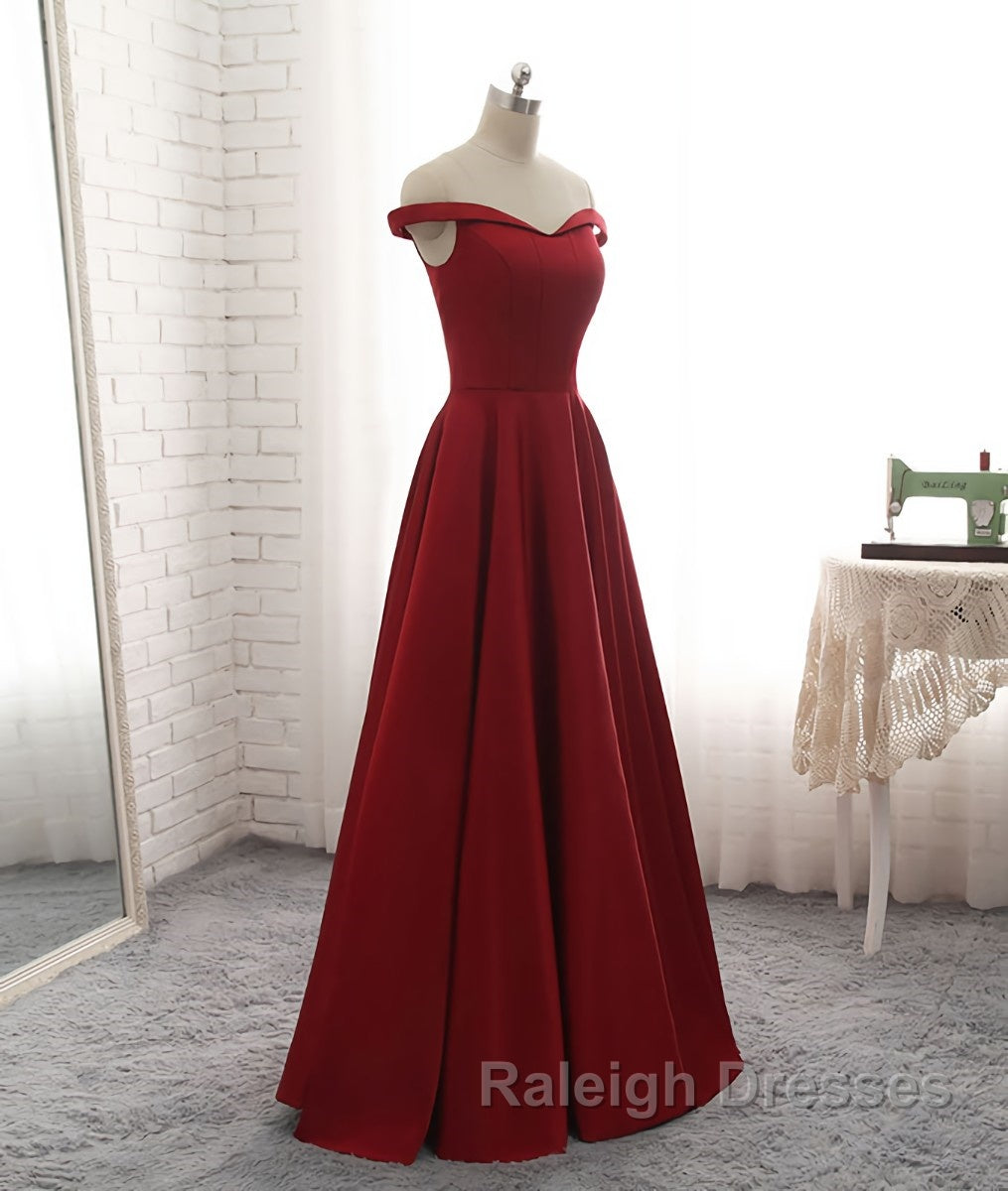 Simple burgundy off shoulder long prom dress, burgundy evening dress