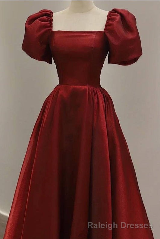 Simple Burgundy Prom Dress Square Neck Tea Length Graduation Dresses Secondary image