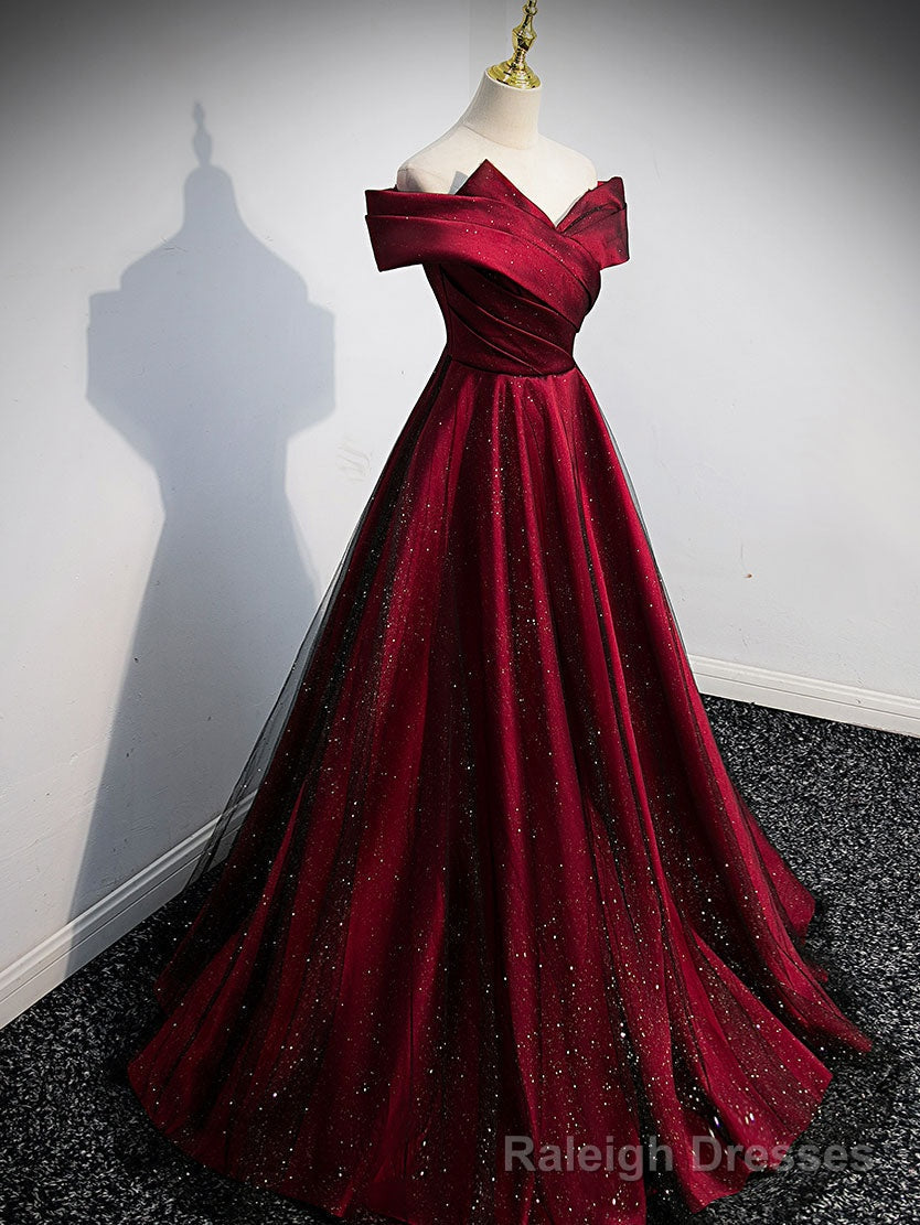 Simple Burgundy Satin Long Prom Dress, Burgundy Prom Dresses