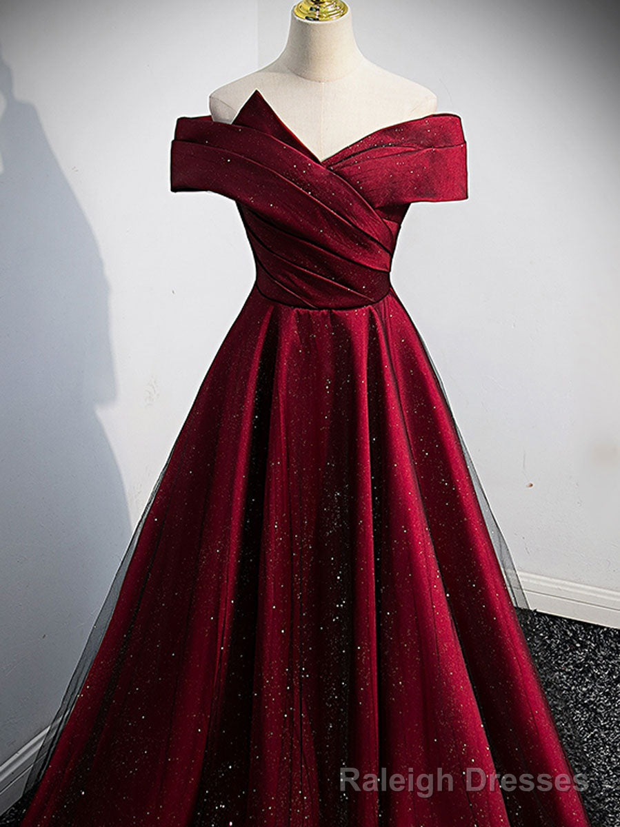Simple Burgundy Satin Long Prom Dress, Burgundy Evening Dresses