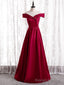Simple Burgundy Satin Off the Shoulder Pleats Prom Dress