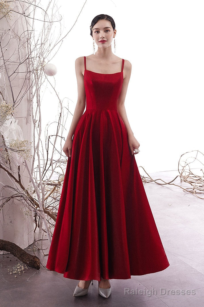 Simple Burgundy Satin Prom Dress, Burgundy Evening Dress Secondary image