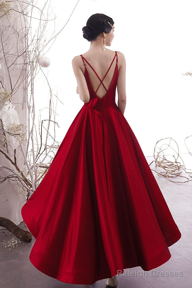 Simple Burgundy Satin Prom Dress, Burgundy Evening Dress Main image