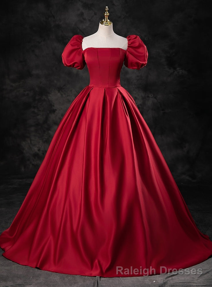 Simple Burgundy Satin Prom Dress Main image