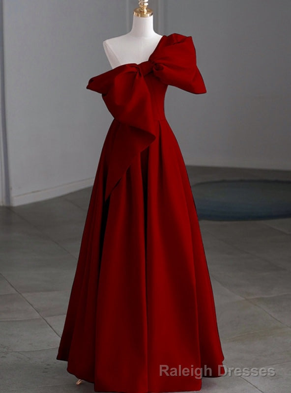 Simple Burgundy Satin Strapless Pleats Prom Dress Main image