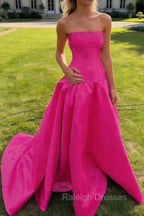 Simple Burgundy Strapless A-line Long Prom Dress