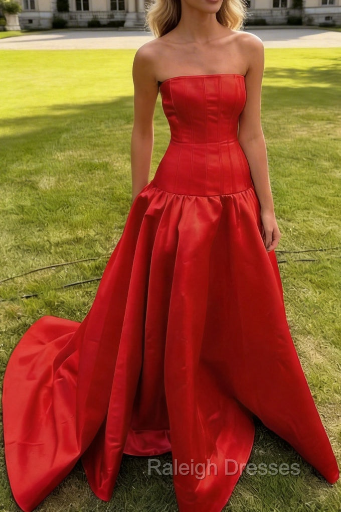 Simple Burgundy Strapless A-line Long Prom Dress