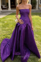 Simple Burgundy Strapless A-line Long Prom Dress