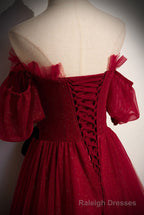 Simple Burgundy Tulle Long Prom Dress, A line Burgundy Prom Dresses