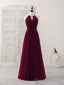 Simple Burgundy Tulle Long Prom Dress, Burgundy Bridesmaid Dress
