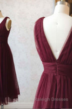 Simple burgundy tulle prom dress tulle burgundy formal dress