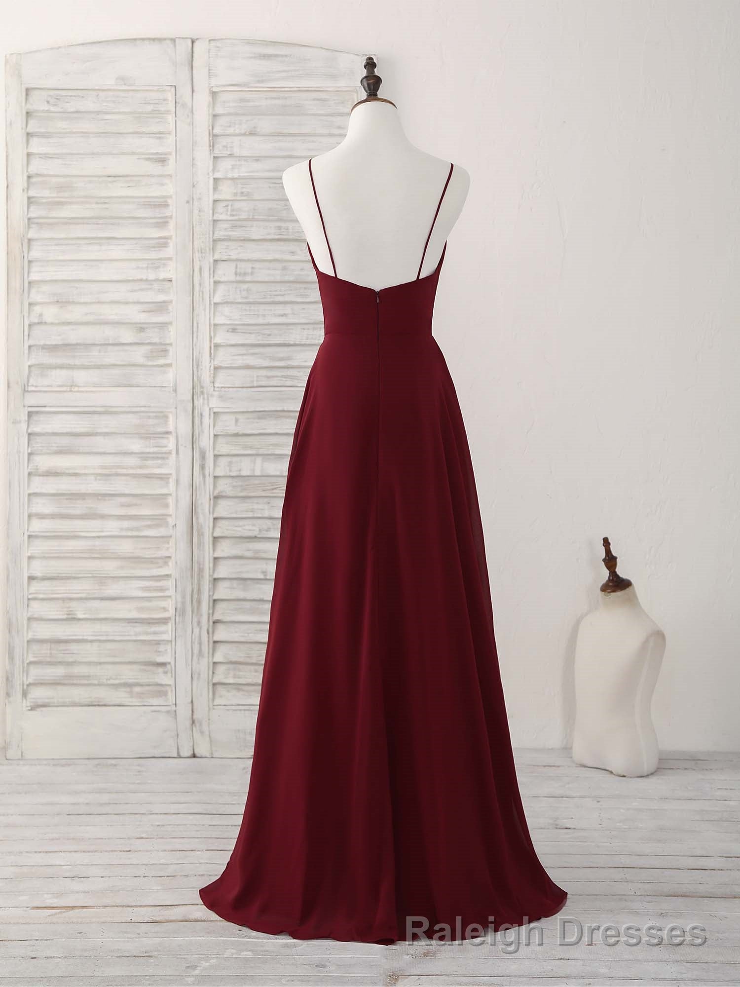 Simple Burgundy V Neck Chiffon Long Prom Dress, Bridesmaid Dress