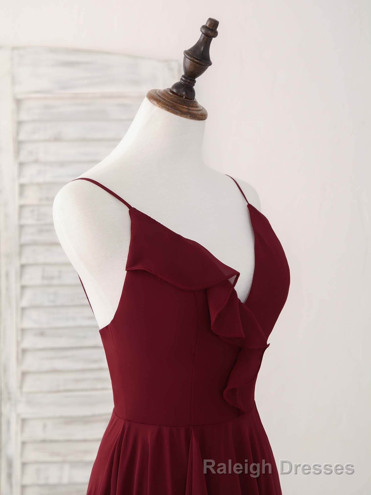 Simple Burgundy V Neck Chiffon Long Prom Dress, Bridesmaid Dress