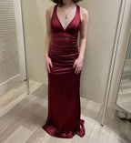 Simple Burgundy V Neck Long Prom Dresses Prom Dresses