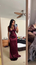 Simple Burgundy V Neck Long Prom Dresses Prom Dresses