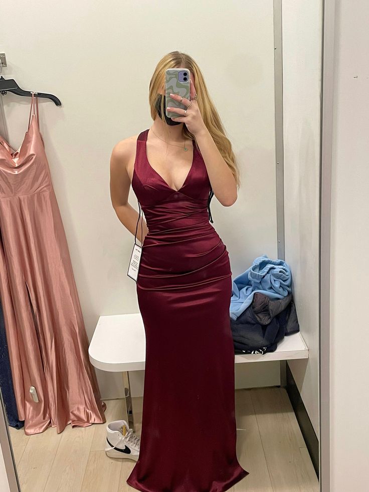 Simple Burgundy V Neck Long Prom Dresses Prom Dresses