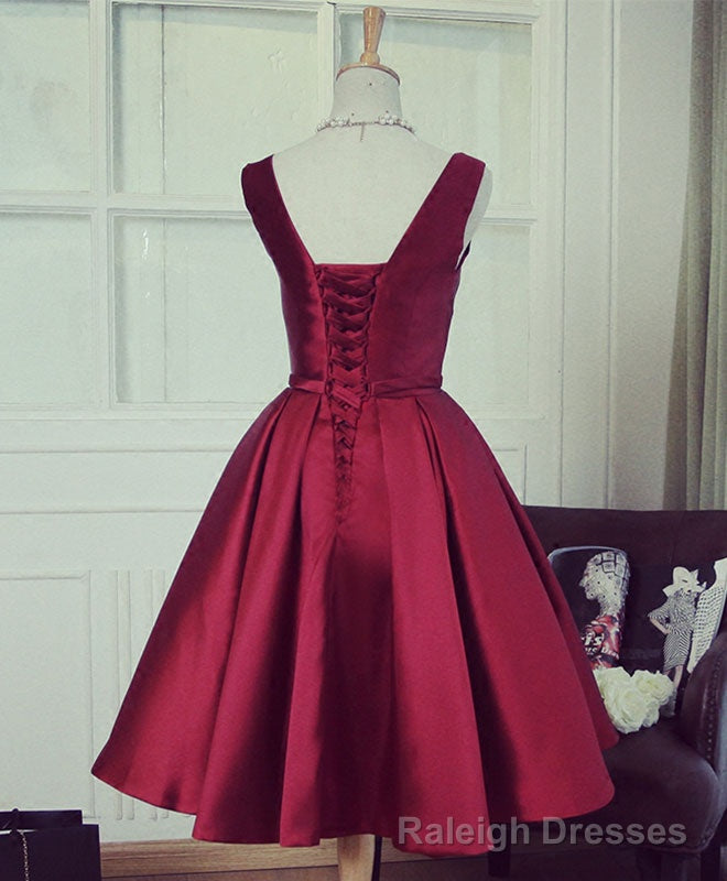 Simple Burgundy V Neck Short Prom Dress, Burgundy Prom Dress Secondary image