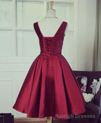 Simple Burgundy V Neck Short Prom Dress, Burgundy Prom Dress