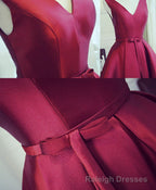 Simple Burgundy V Neck Short Prom Dress, Burgundy Prom Dress
