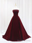 Simple Burgundy Velvet Strapless Prom Dress