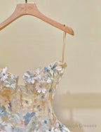 Simple Champagne A-Line Spaghetti Straps Tulle Applique Prom Dresses Long Sweet Wedding Dresses
