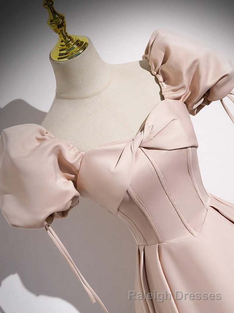 Simple Champagne Pink Satin Long Prom Dress, Champagne Pink Long Formal Dress Secondary image