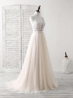 Simple Champagne Tulle Long Prom Dress Tulle Evening Dress