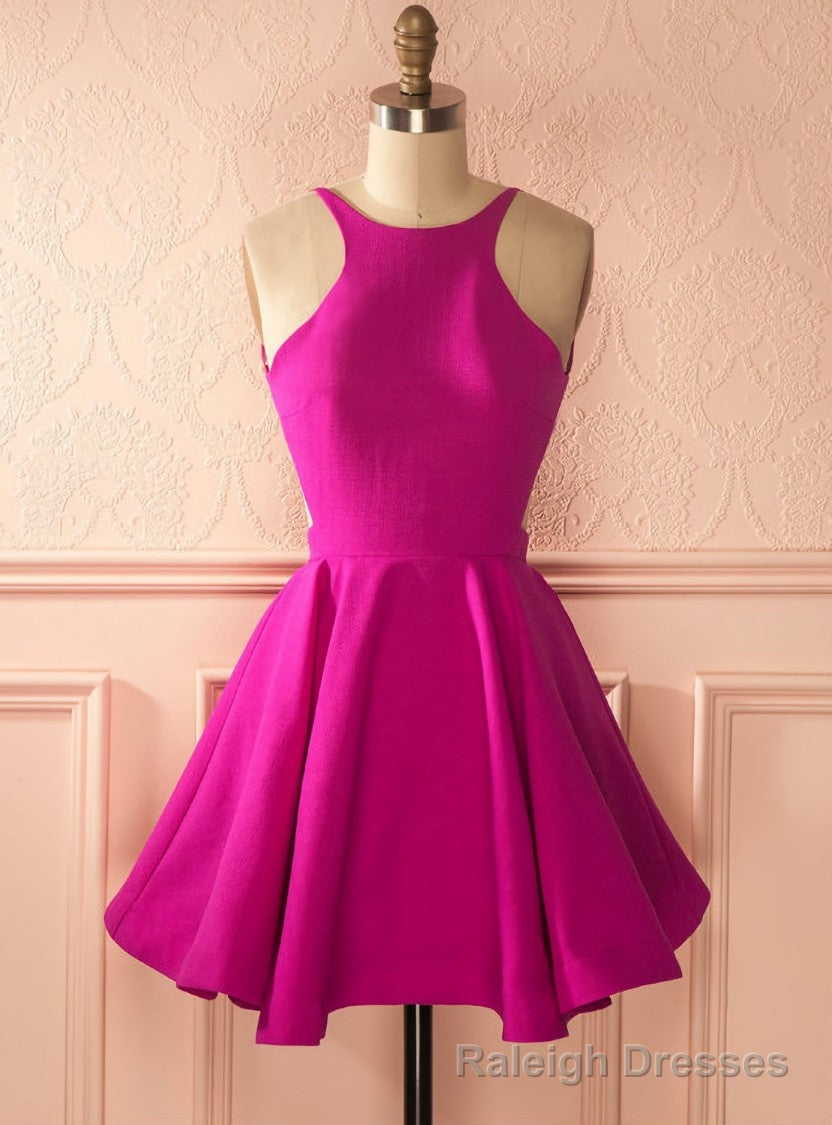 Simple Cheap Homecoming Dress Short Satin Dress Mini Prom Dress With Open Back Main image