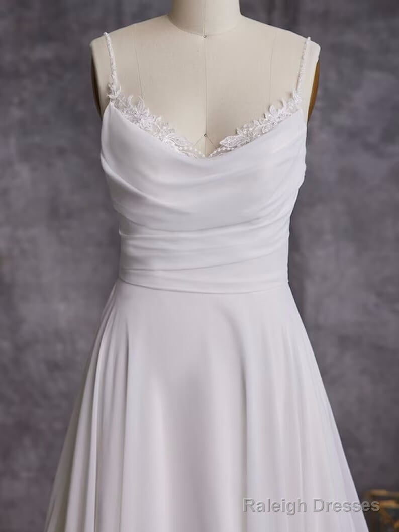 Simple Chiffon Beach Wedding Dresses Spaghetti Straps Sleeveless Ruched Secondary image
