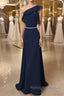 Simple chiffon dark blue long prom dress, bridesmaid dress