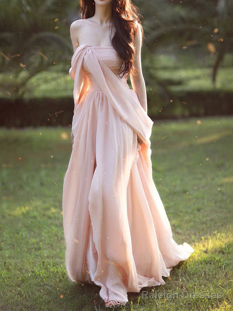 Simple Chiffon Pink Long Prom Dresses, Pink Formal Evening Dress Secondary image