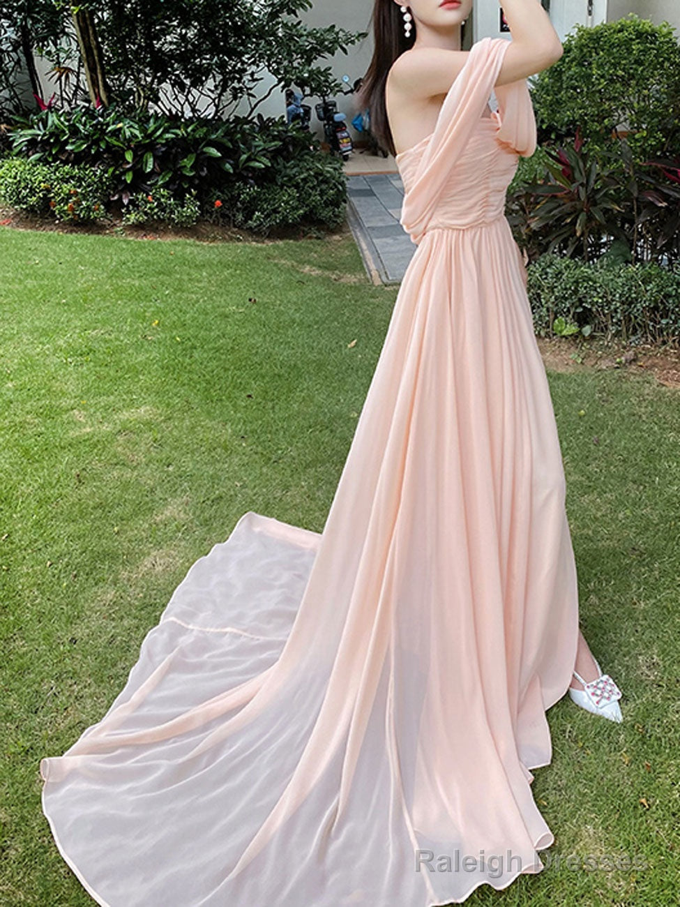 Simple Chiffon Pink Long Prom Dresses, Pink Formal Evening Dress
