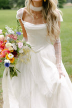 Simple Classic White A-Line Strap Satin Tulle Prom Dresses Long Wedding Dresses