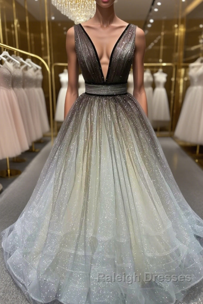 Simple Coffee tulle sequin Prom Dresses Long coffee Prom Dresses Main image