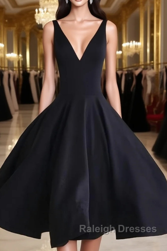Simple Cute V Neck Short Black Prom Dresses, Cute Black Homecoming Dresses, Graduation Dresses