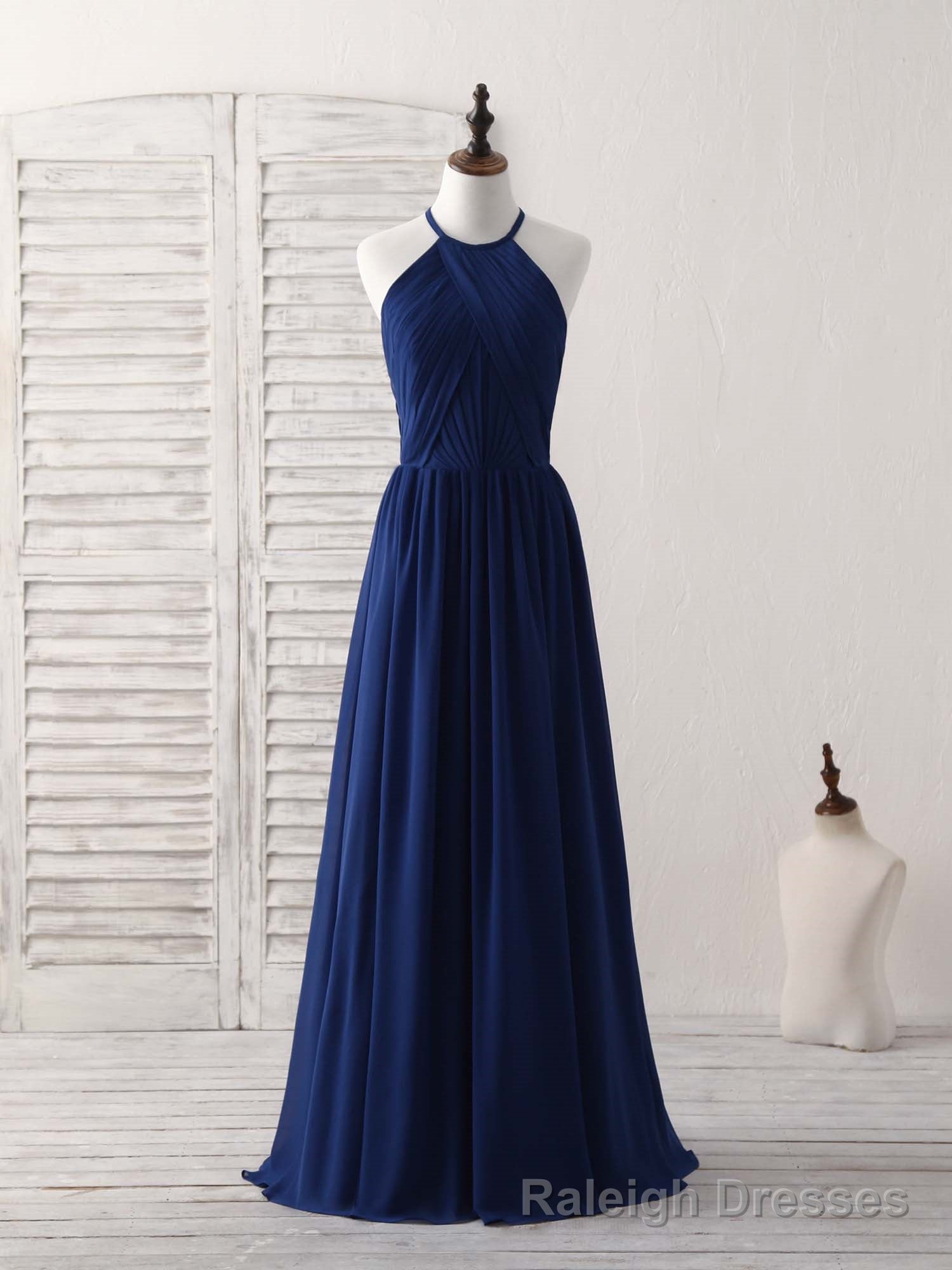 Simple Dark Blue Chiffon Long Prom Dress Blue Bridesmaid Dress