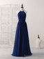 Simple Dark Blue Chiffon Long Prom Dress Blue Bridesmaid Dress