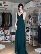 Simple Dark Green A-Line V-Neck Halter Chiffon Long Formal Prom Dress Bridesmaid Dress