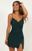 Neck Short Prom Dress Spaghetti-Straps Slit-Skirt Homecoming Dress With Satin