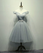 Simple Gray Tulle Short Prom Dress, Gray Tulle Bridesmaid Dress