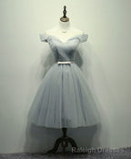 Simple Gray Tulle Short Prom Dress, Gray Tulle Bridesmaid Dress